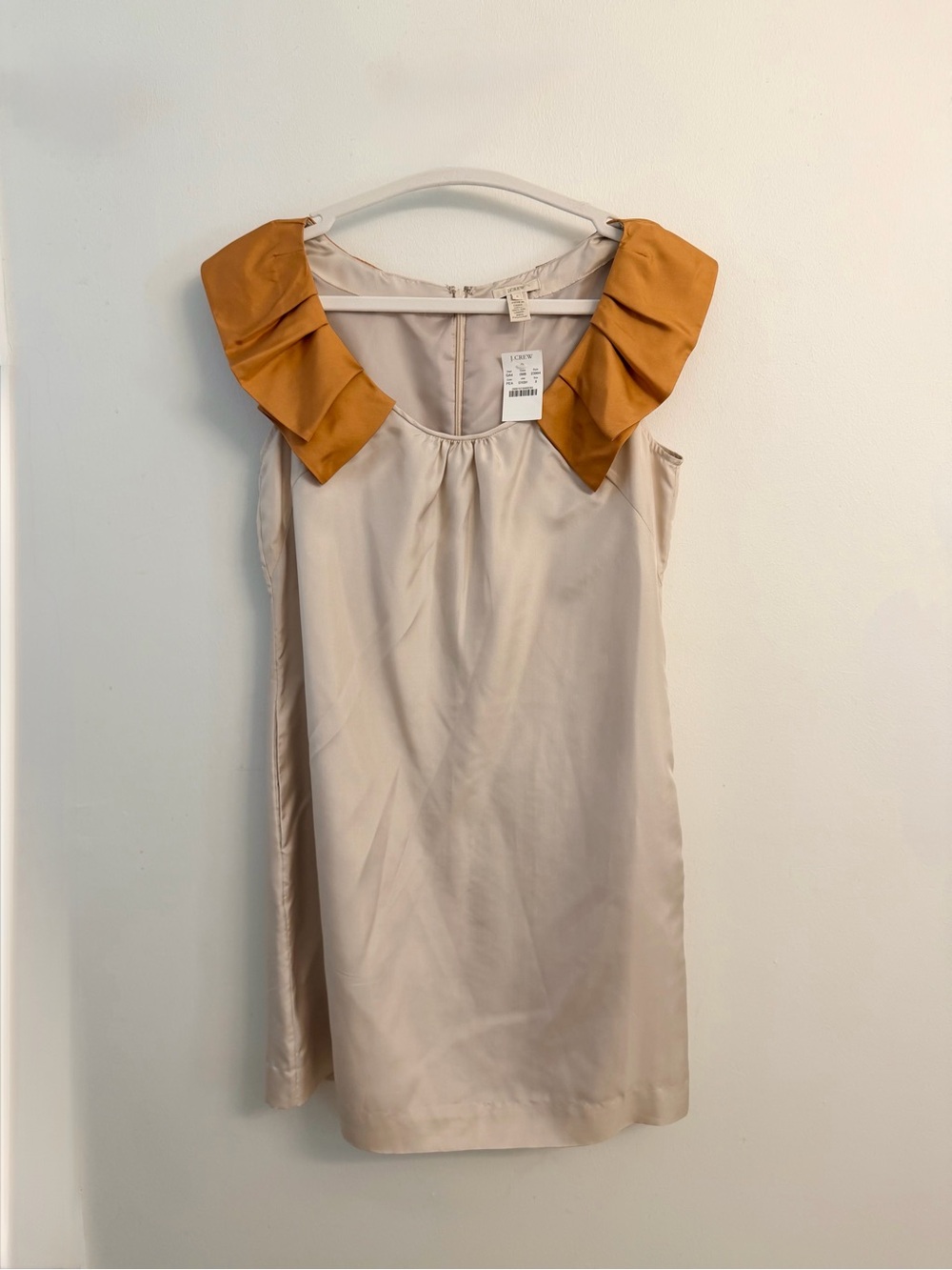 J. Crew Ivory Silk Dress with Copper Ruffle Shoulders NWT